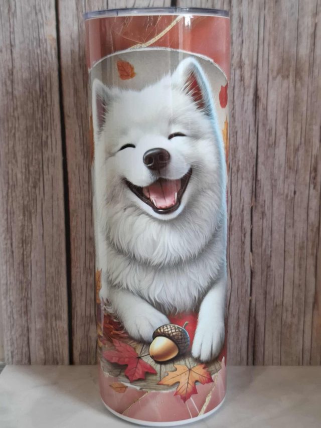 Gourde Canette Samoyède fond marbré