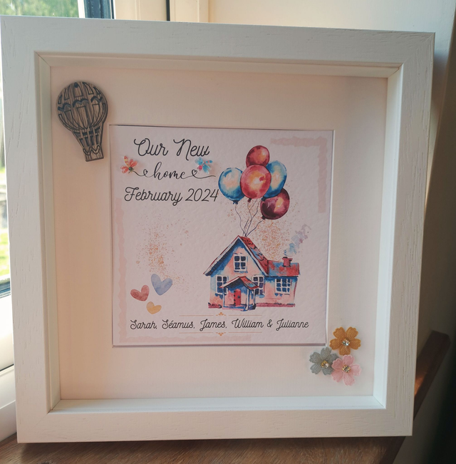 New home/ house warming personalised photo frame. Handmade frame. Family gift.