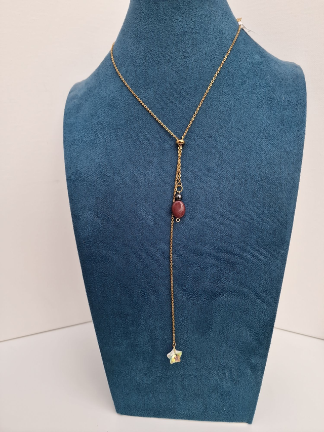 Parure Bijoux Acier Pierre Mokaite Hématite Etoiles Cristal