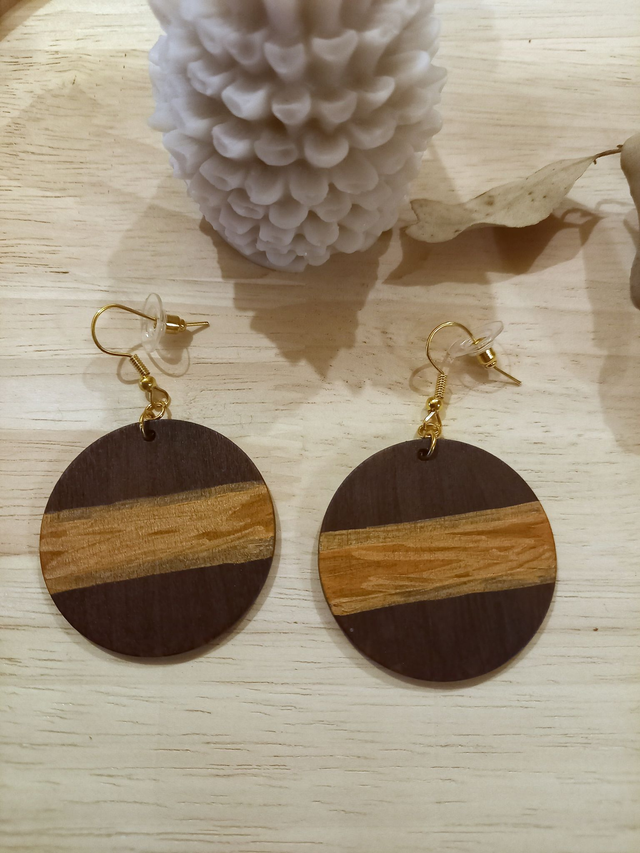 Boucles d&#039;oreilles Bois - rond bicolore - marron / orange