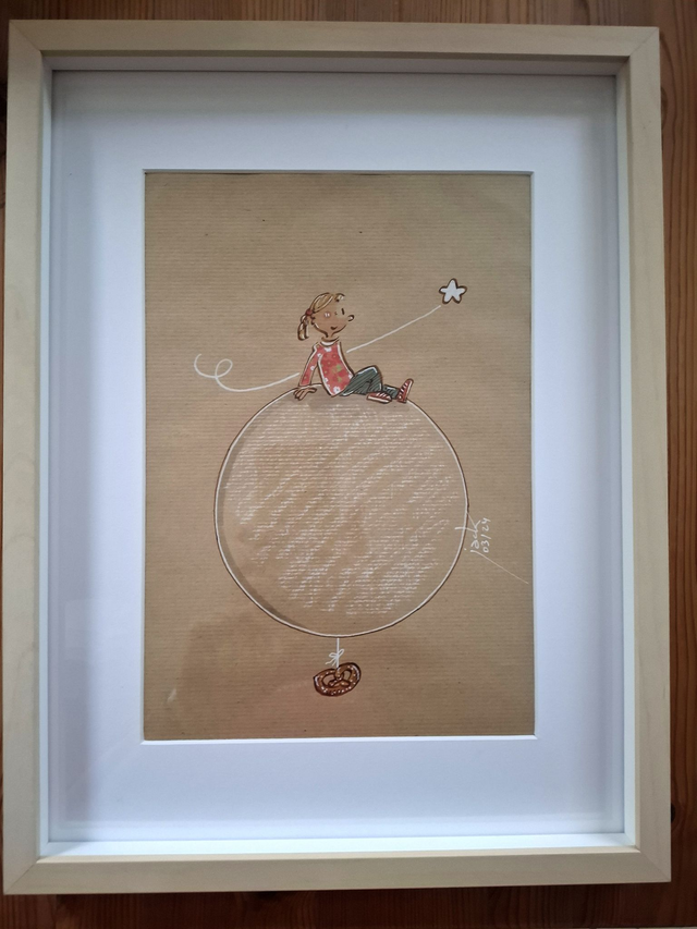 "Planète" -  Dessin format A4 sur papier - cadre 32x42 - frais de port compris pour la France