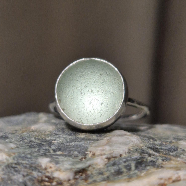 Size N Pale Aqua Codd Marble Sea Glass and Sterling Silver Ring Fully Hallmarked 