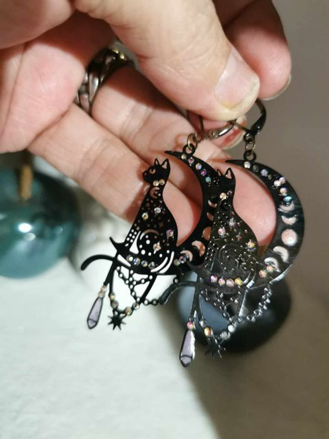 Boucles d'oreilles Chat sur Lune