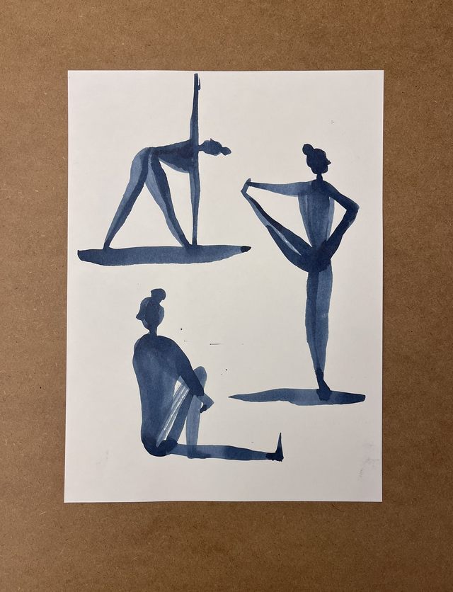 A series of ink drawings depicting yoga asanas