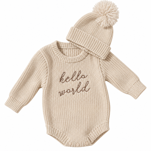 Hello world knitted romper set 
