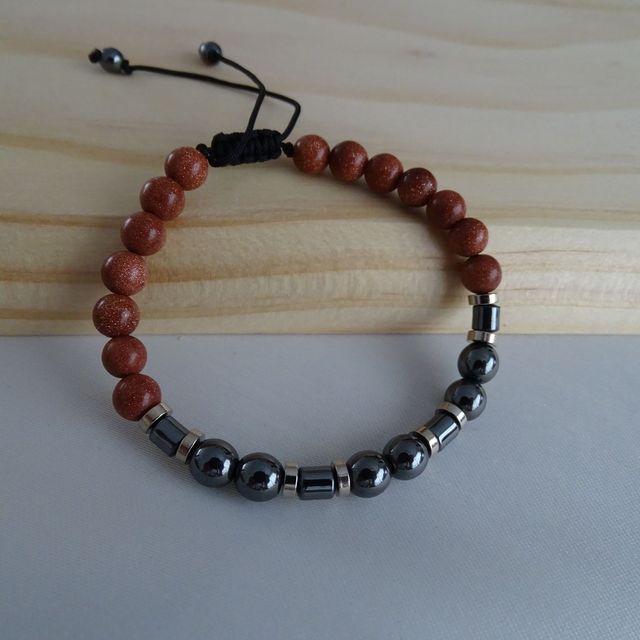Jongens armband Hematiet met goud Zandsteen (3.011)