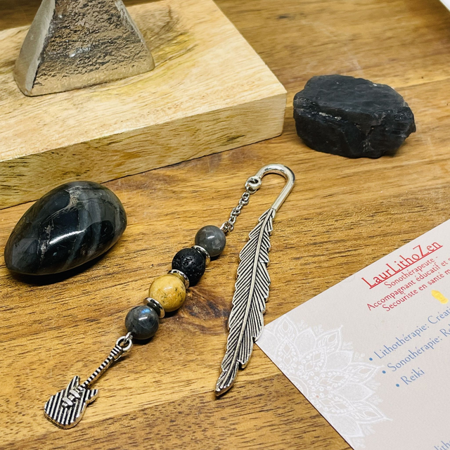 📖📚Marque page en Jaspe Paysage, Labradorite et Pierre de lave
