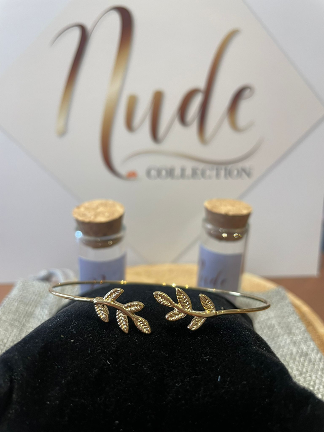 Bracelet Jonc GOLD Feuilles – Plaqué Or 14 Carats – Collection NUDE