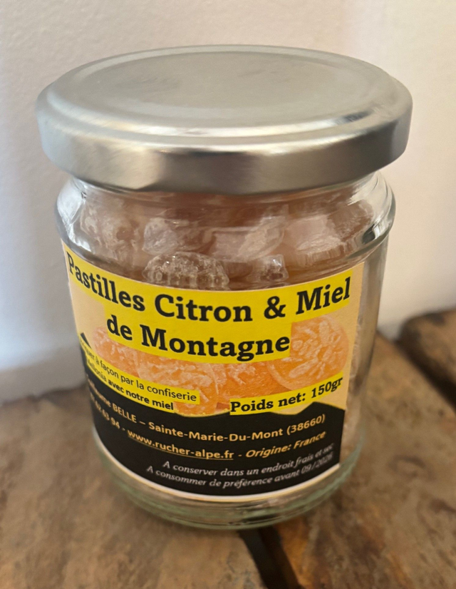 Bonbons citron et au miel de montagne (150gr en pot en verre)