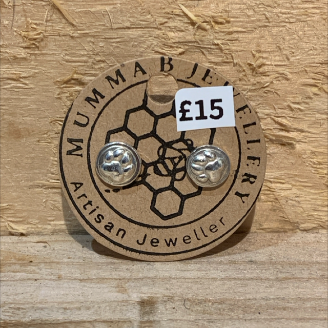 Silver Paw Print Stud Earrings 