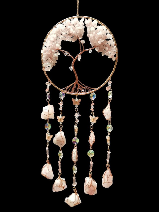 Mobile arbre de vie quartz rose 