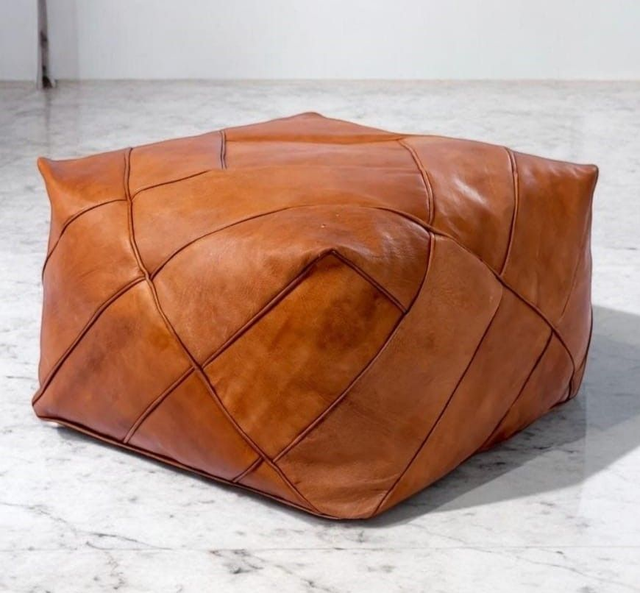  Pouf "Mehdi" Design en cuir marocain carré