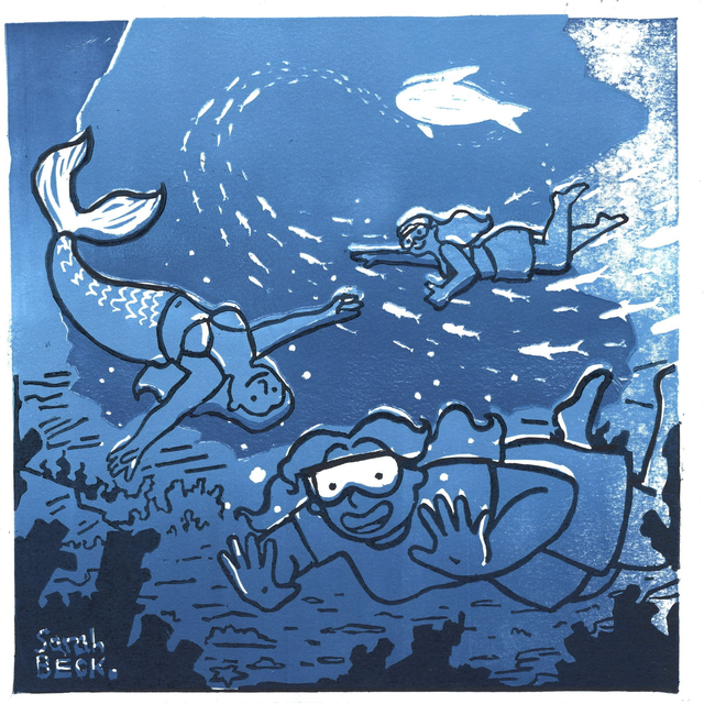 Deep Blue Underworld Linoprint