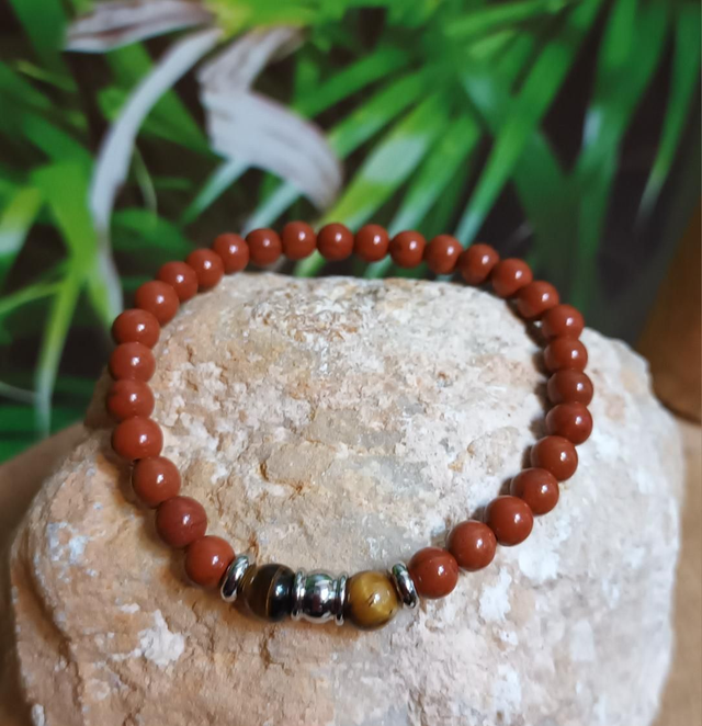 Bracelet en jaspe rouge et œil de tigre