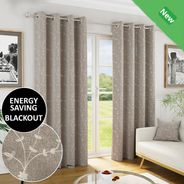 Enhanced Living Tivoli Natural 100% Blackout Readymade Eyelet Curtains