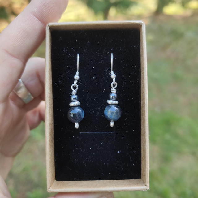 Boucles d'oreilles "Harmonie" double : Oeil de Faucon et Hématite