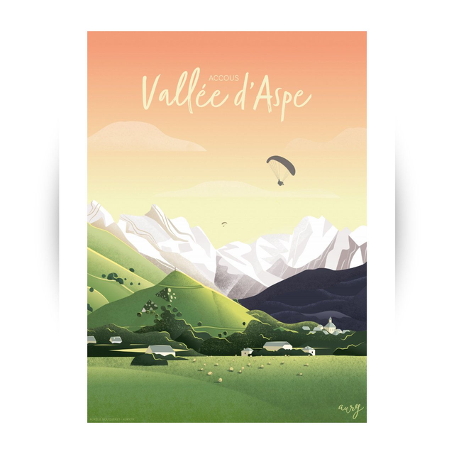 Affiche Vallée d'Aspe parapentes, Accous