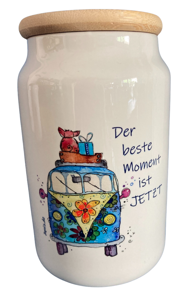 Keramikdose "Bully mit Schweinchen - Der beste Moment ist jetzt"