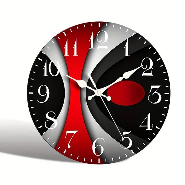 horloge murale, décoration Rond Noir et Rouge diamètre 25 cm 