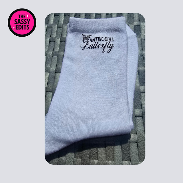 Antisocial Butterfly -White Crew Socks (UK 4-6)