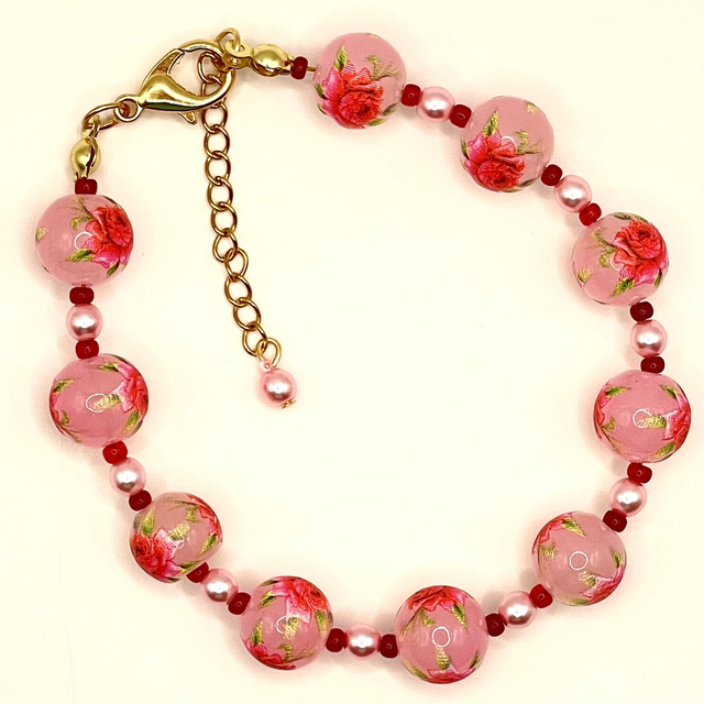 B010 - Bracelet perles verre florale