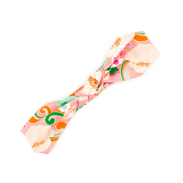 Knotted Elasticated Headband - Pink Flower &amp; Wave