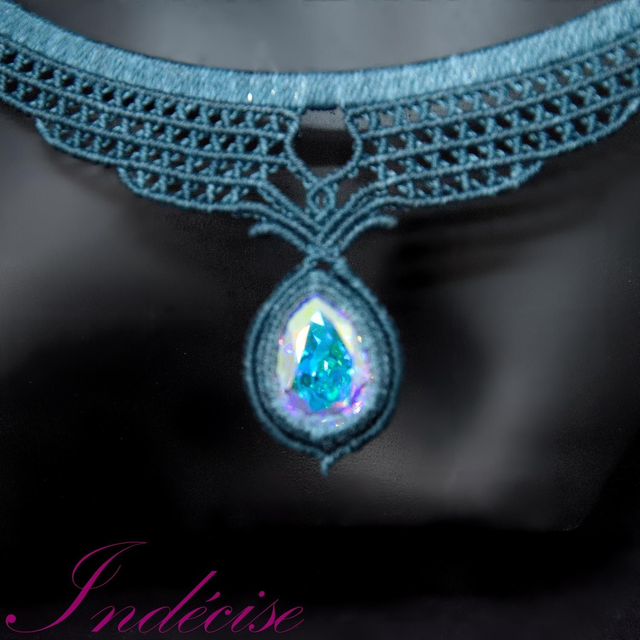Collier bleu, cristal AB serti en macramé, tour de cou en acier inoxydable, style ras-de-cou