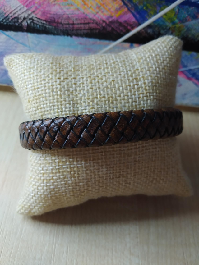 Bracelet cuir tresse café 