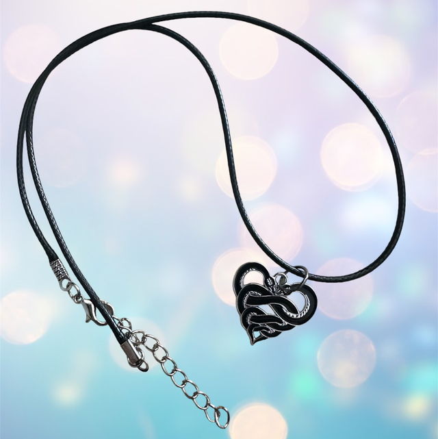 Snake Heart Necklace - Black Cord 