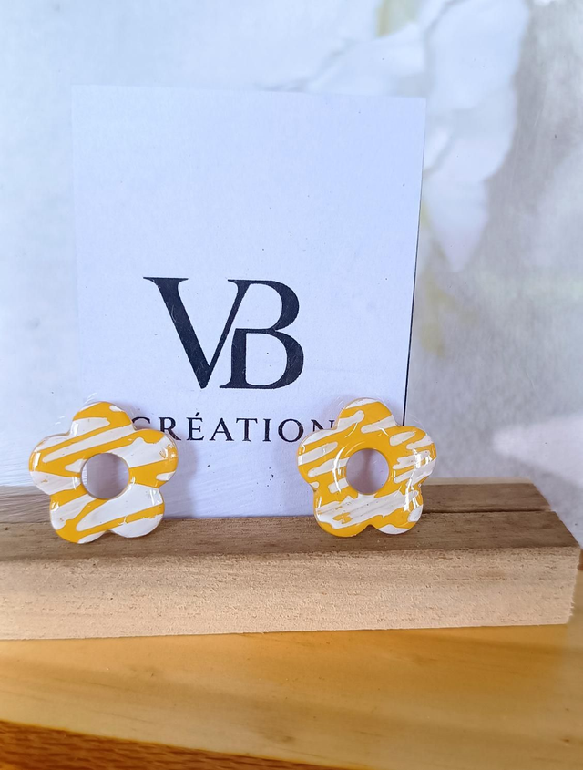 Pampilles grand modèle marbrées moutardes et blanches 