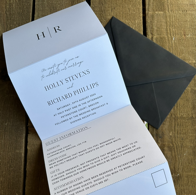 Modern minimal design - concertina wedding invitations - including guest information &amp; tear off RSVP postcard