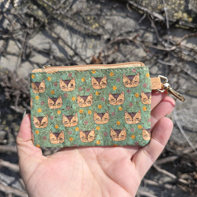 Petit porte-monnaie "Missy" en liège naturel imprimé chats