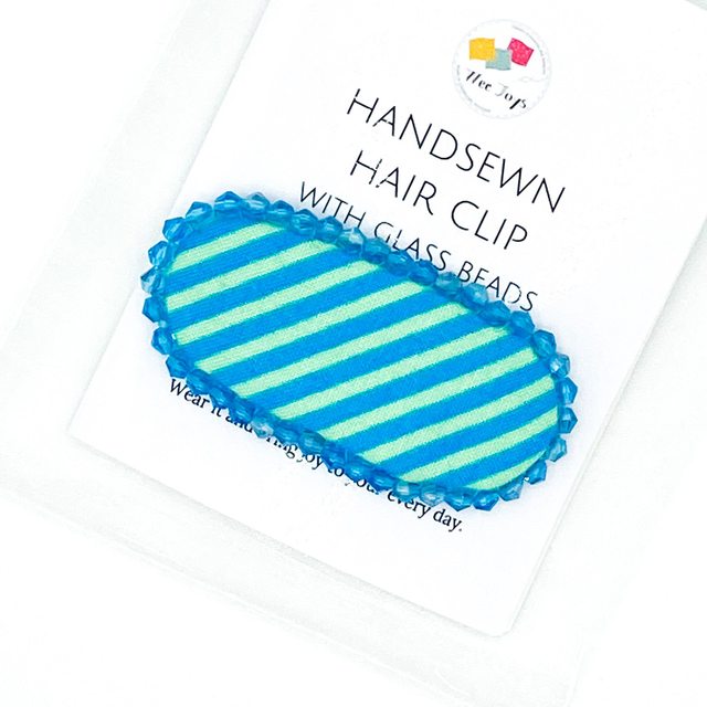 Hand-Sewn Statement Hair Clip - Turquoise Stripes