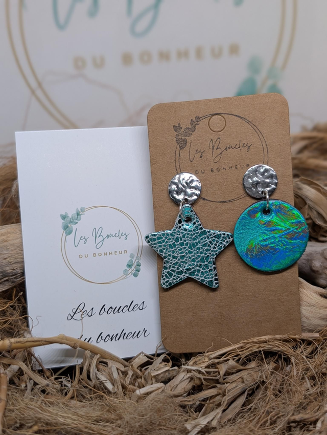 Boucles d'oreilles Asymétrique bleu turquoise nc011