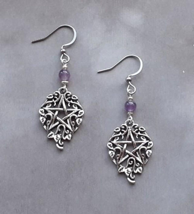 Amethyst Ivy Pentagram Earrings 