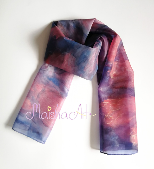 Unikaten, Ročno poslikan Svilen Šal, Čarobni Tulipani