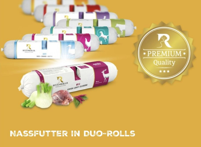 Ritzenberger Duo Rolls im Futter Mix (Fleisch pur, Menüs und Wildnessfutter (6x400 g)