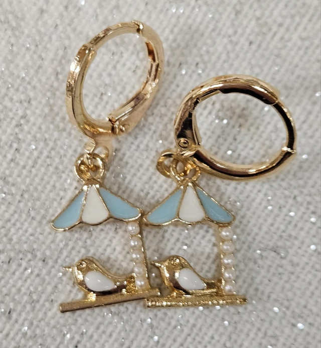 Bird house gold plated hoops 