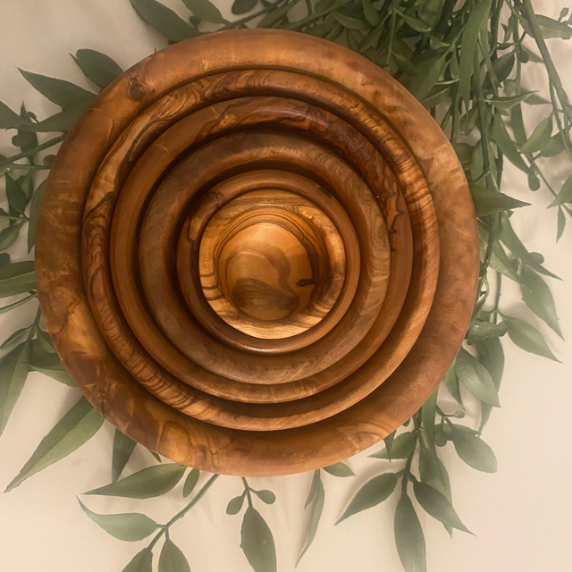 Olive Wood Nesting Set of 6 Bowls – Handcrafted Natural Wooden Bowl Set