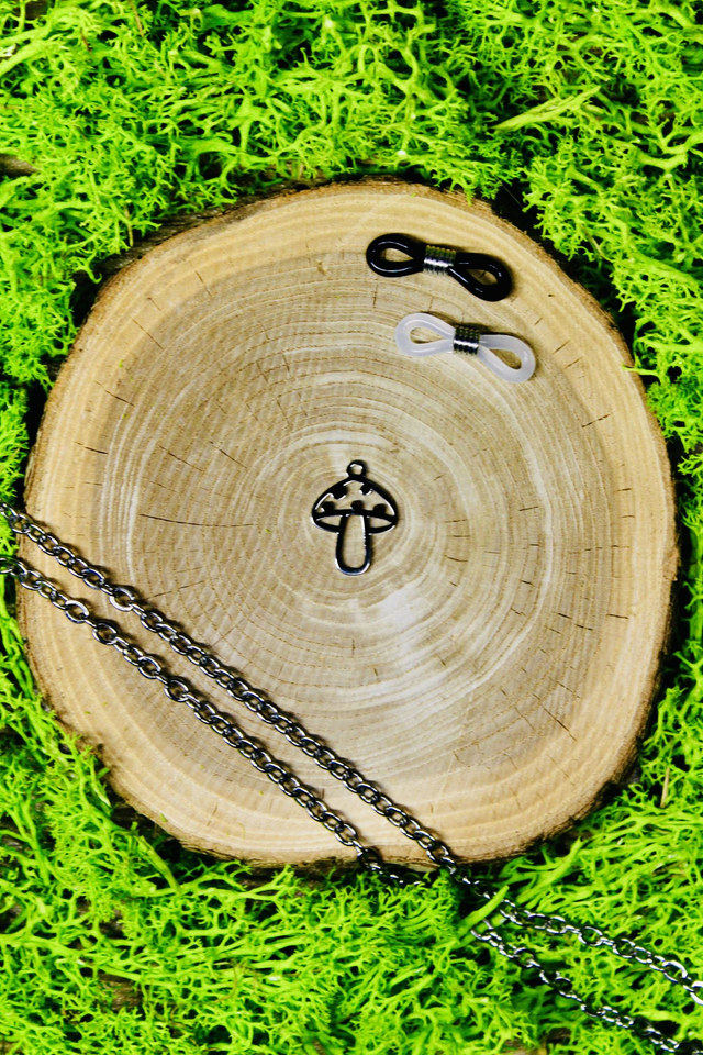 Chaine de lunettes intemporelle argentée personnalisée Champignon