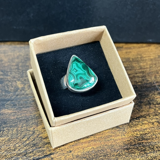 Bague en argent et Malachite - Taille 55