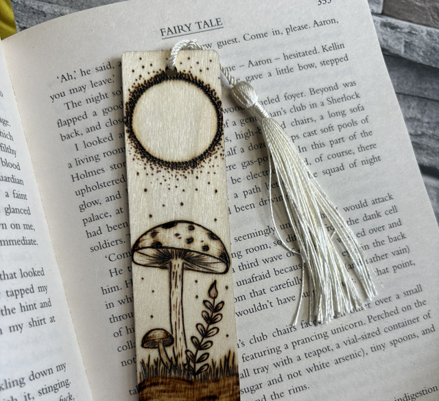Mushroom/fly agaric design bookmark. Pyrography art. Handburnt.