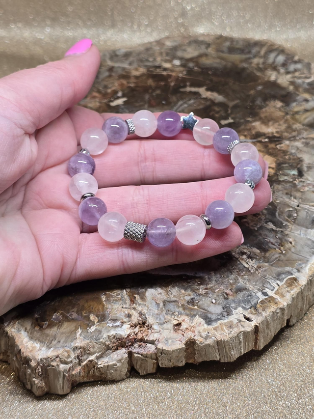 Bracelet Améthyste et Quartz rose en 1 cm
