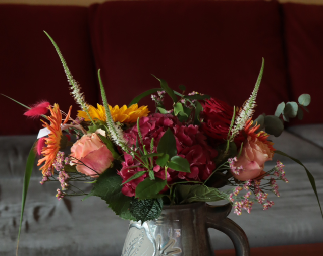 XL Stoneware handmade Jug/Pitcher 3 L, with dark blue colors