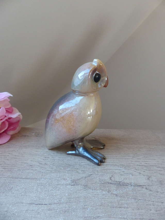 Statuette de Chouette / Hibou artisanal en céramique signée Noëlle / Sculpture art animalière hibou décoration maison de campagne collection