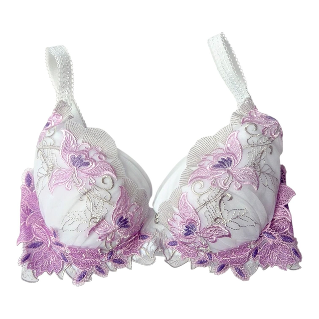 Purple + white intricate floral Japanese Bra UK 30C