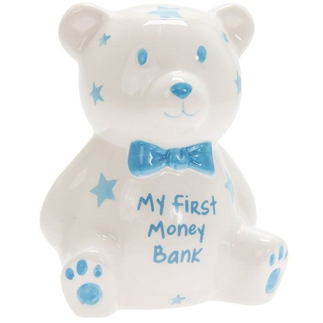 Baby Boy My First Money Bank – Blue Teddy Bear Ceramic New Baby Christening Gift