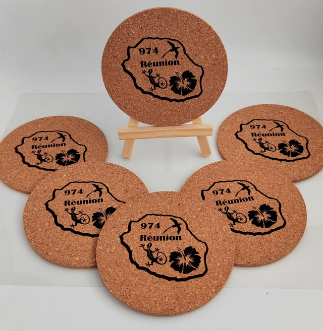 Lot de 6 dessous de verre en liège – Ø 10 cm – Motif Martinique
