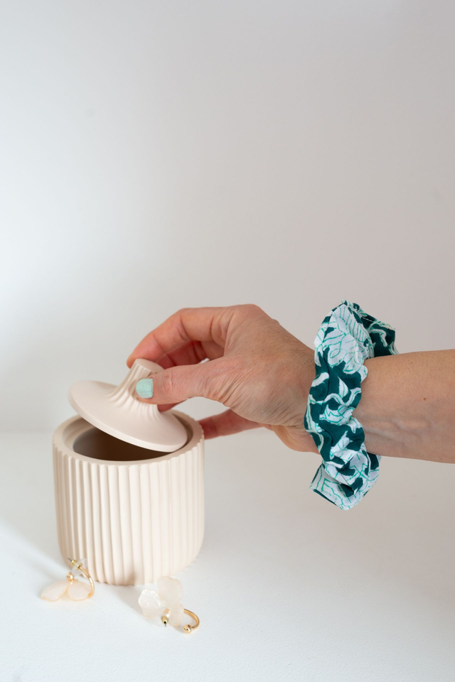 Chouchou scrunchie block print indien - bleu