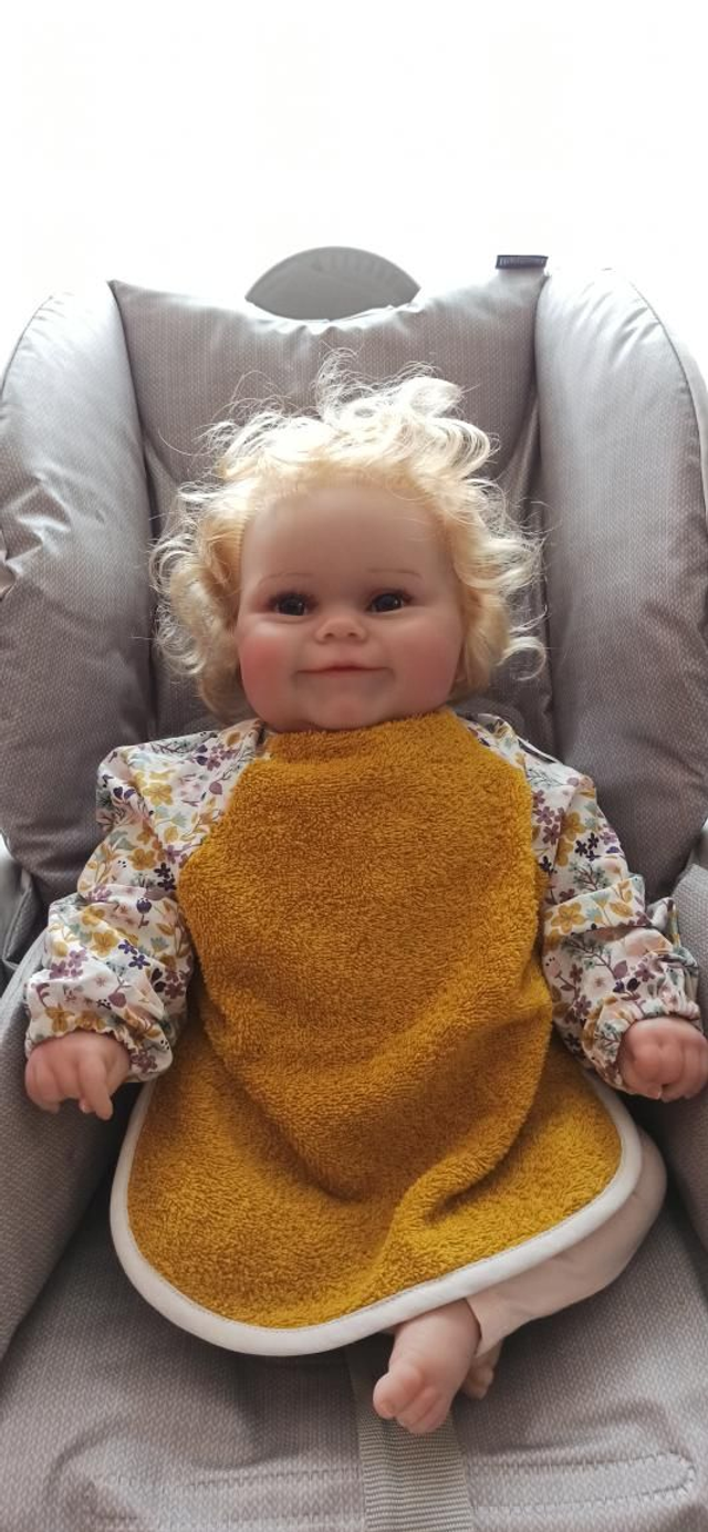 Bavoir à manches fleurs Moutarde